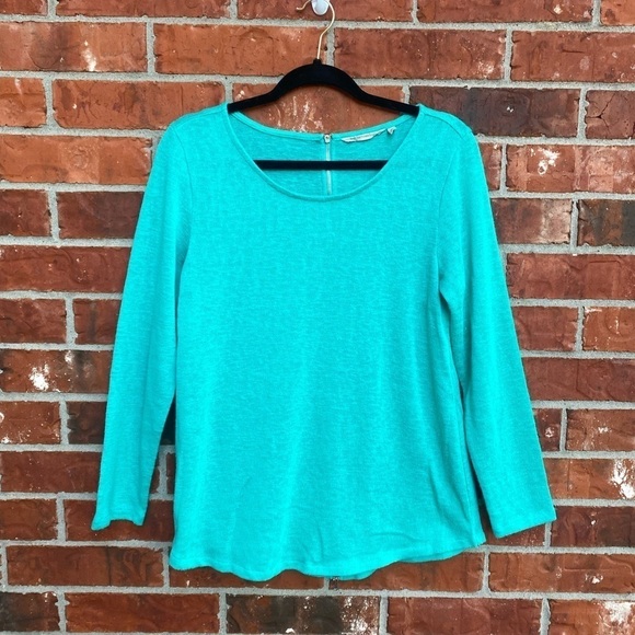 Soft Surroundings Womens Meidum Turquoise Mint  Zipper Back Long Sleeve Top - Picture 3 of 11